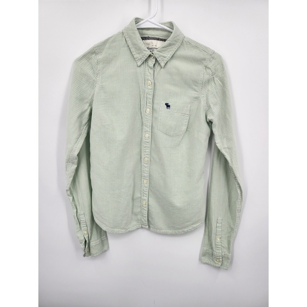 Abercrombie & Fitch Button Down Womens Sm Green Excellent Pinstripe Seersucker